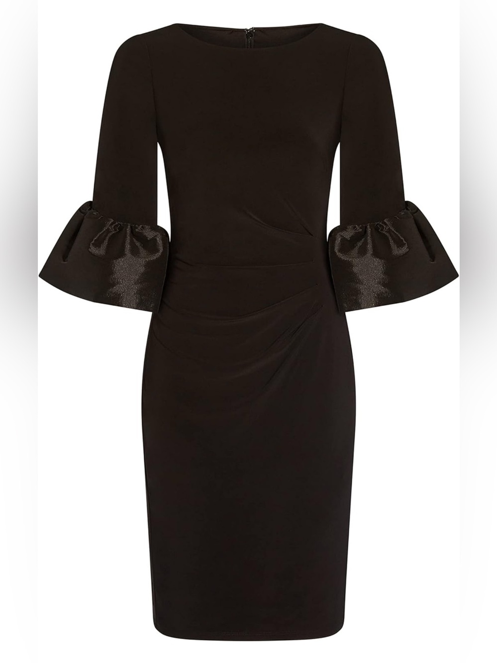 NWT Adrianna Papell Stretch Jersey Side Ruched Dress with Bell Sleeve Detail - Picture 4 of 4